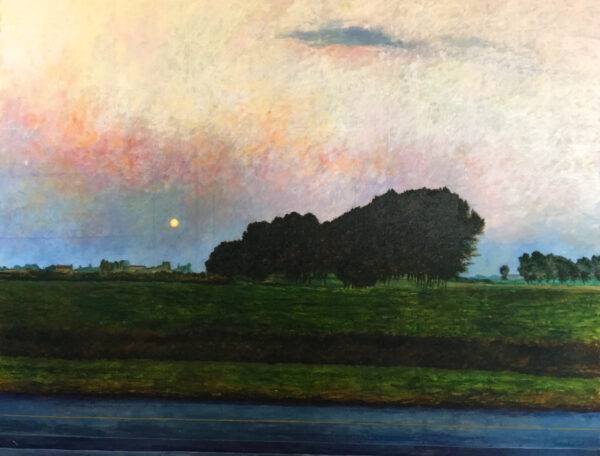 Al ritorno, la sera, olio su tela e carta di Piermancini, 1998