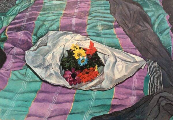 Cartoccio di fiori, olio su tela e carta, 1996