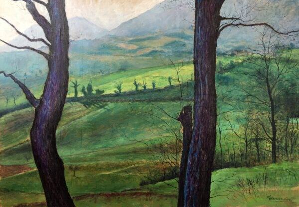 Colline verdi, olio su tela e carta di Piermancini, 1998