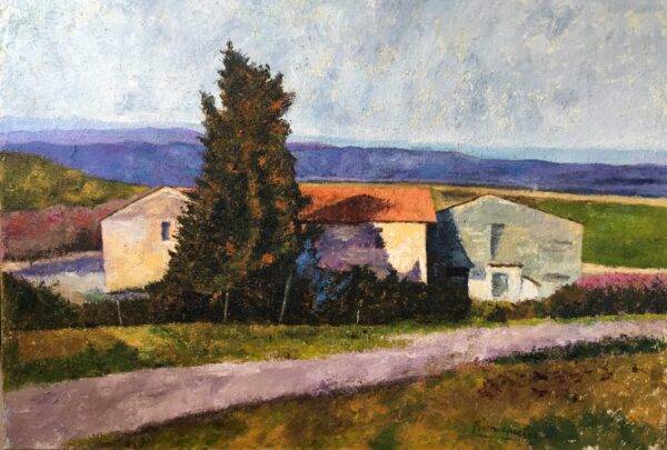 Gruppo di case, olio su tela e carta di Piermancini, 2006