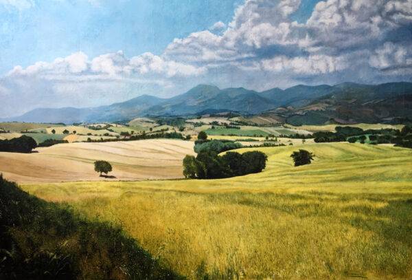 Il guardiano della valle, olio su tela e carta di Piermancini, 1997