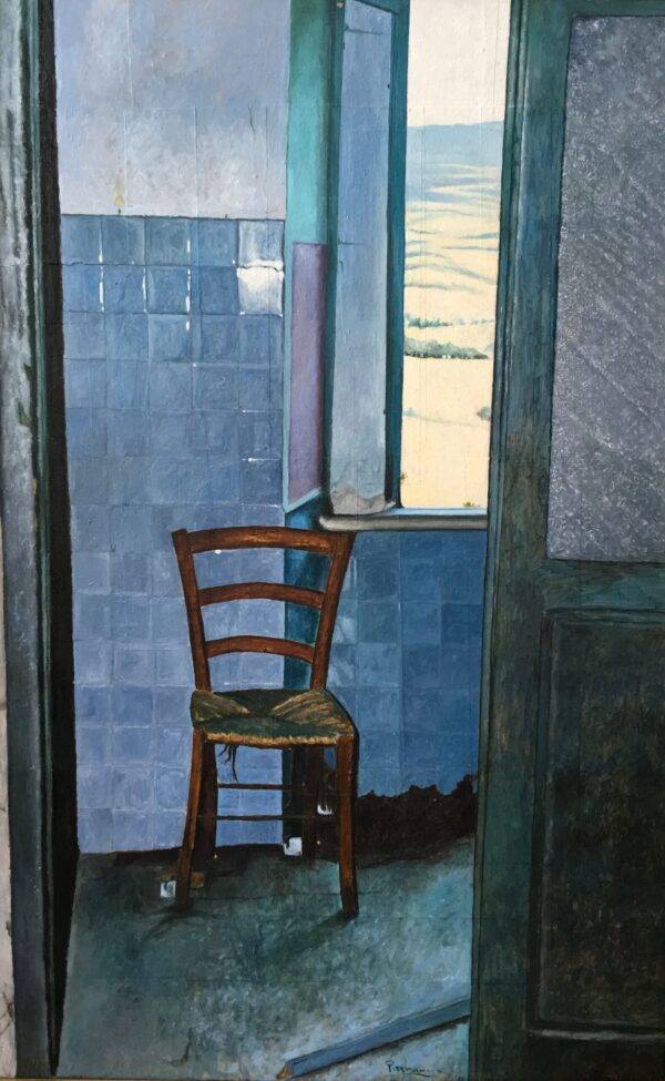 Interno con sedia, olio su tela e carta di Piermancini, 1999