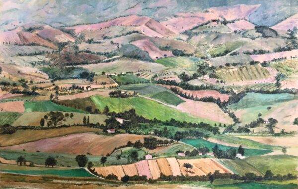 Mezza veduta aerea, olio su tela e carta di Piermancini, 2000