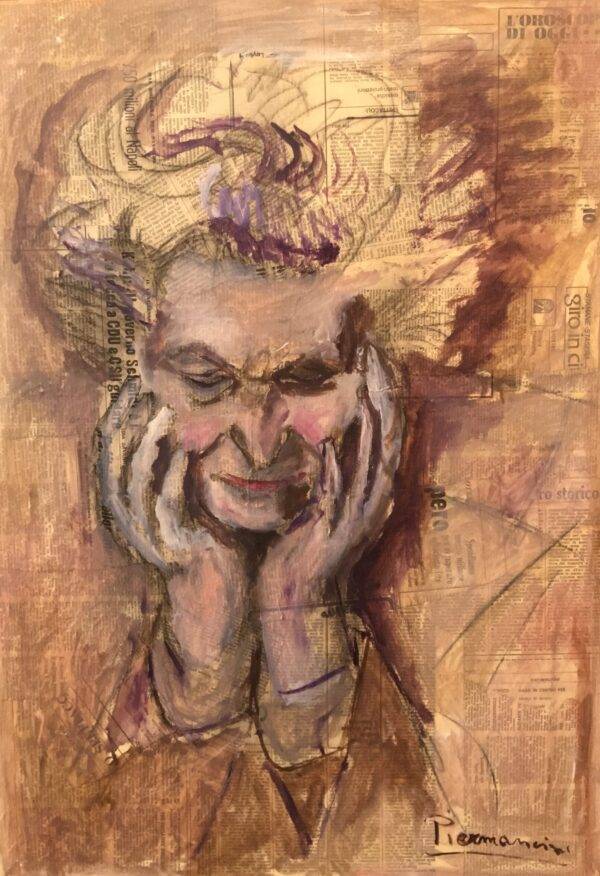 Nonna Bianca, carboncino su tela e carta di Piermancini, 1980