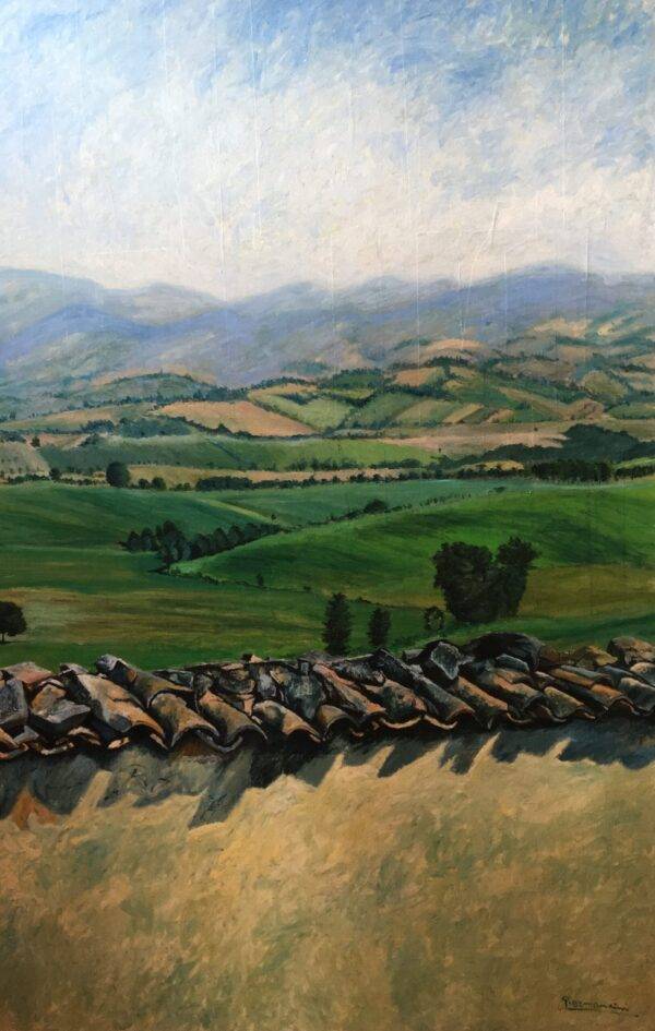 Oltre il muro, olio su tela e carta di Piermancini, 2000