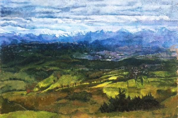 Paesaggio inquietante, olio su tela e carta di Piermancini, 2022