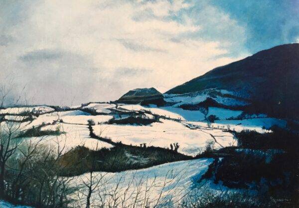 Panorama sotto la neve, olio su tela e carta di Piermancini, 1999