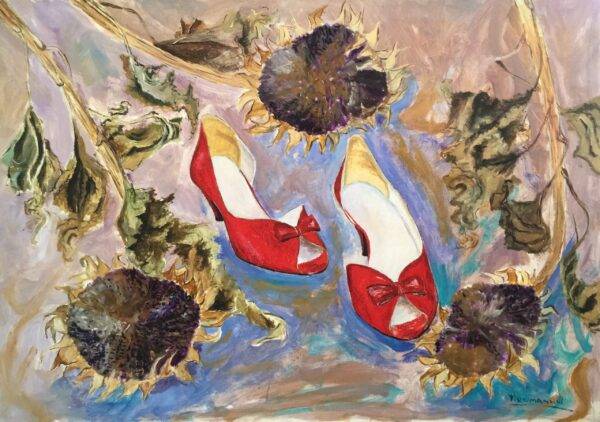 Scarpette rosse, olio su tela e carta di Piermancini, 1982