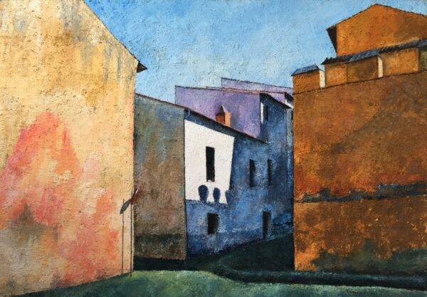 Vicolo in ombra, olio su tela e carta di Piermancini, 2006