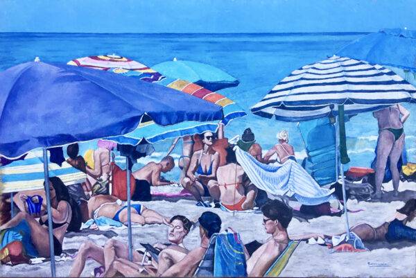 Una giornata al mare, normalità, olio su tela e carta di Piermancini, 2021